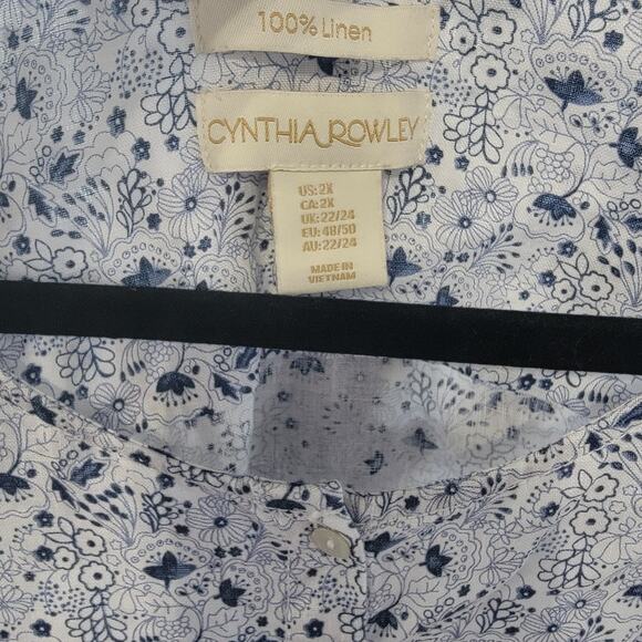 CYNTHIA ROWLEY 100% Linen Roll Tab long Sleeve Blouse Button Front Size 2X - Picture 2 of 4